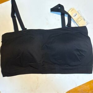 black Truekind 4XL black seamless bandeau tube top bra with removable straps